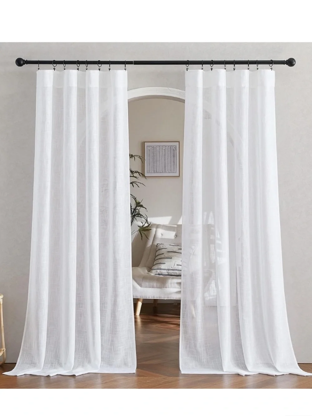 Sheer White Window Curtains - 2 Panels